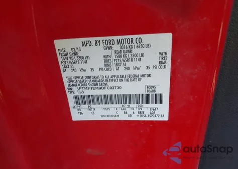 2013 Ford F-150 Stx from USA, damaged, VIN 1FTMF1EM9DFC02730